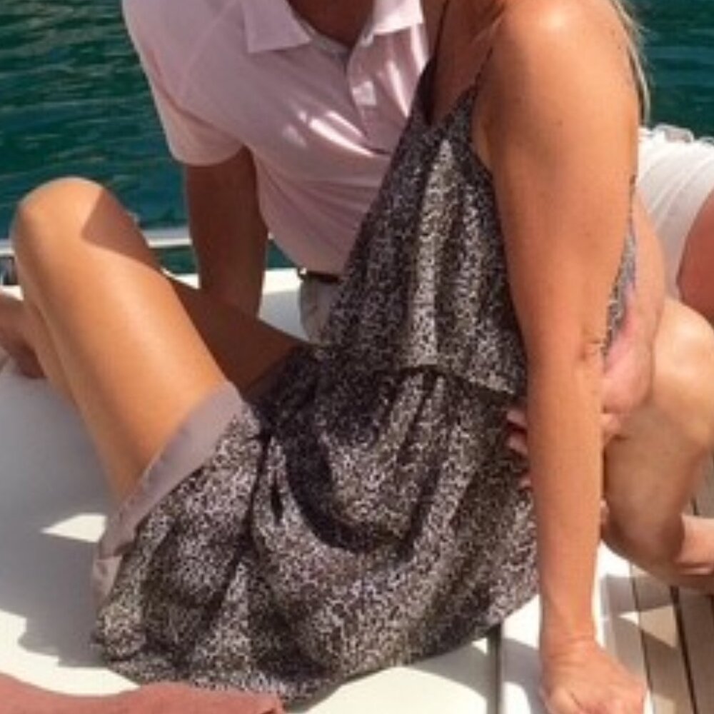 Suzi Chin for Maggie Boutique Spaghetti Strap Leopard Chiffon Blouson Dress Sz 4